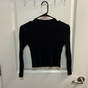 Forever 21 Black Ribbed Women's Cropped Long Sleeve Shirt Size Medium